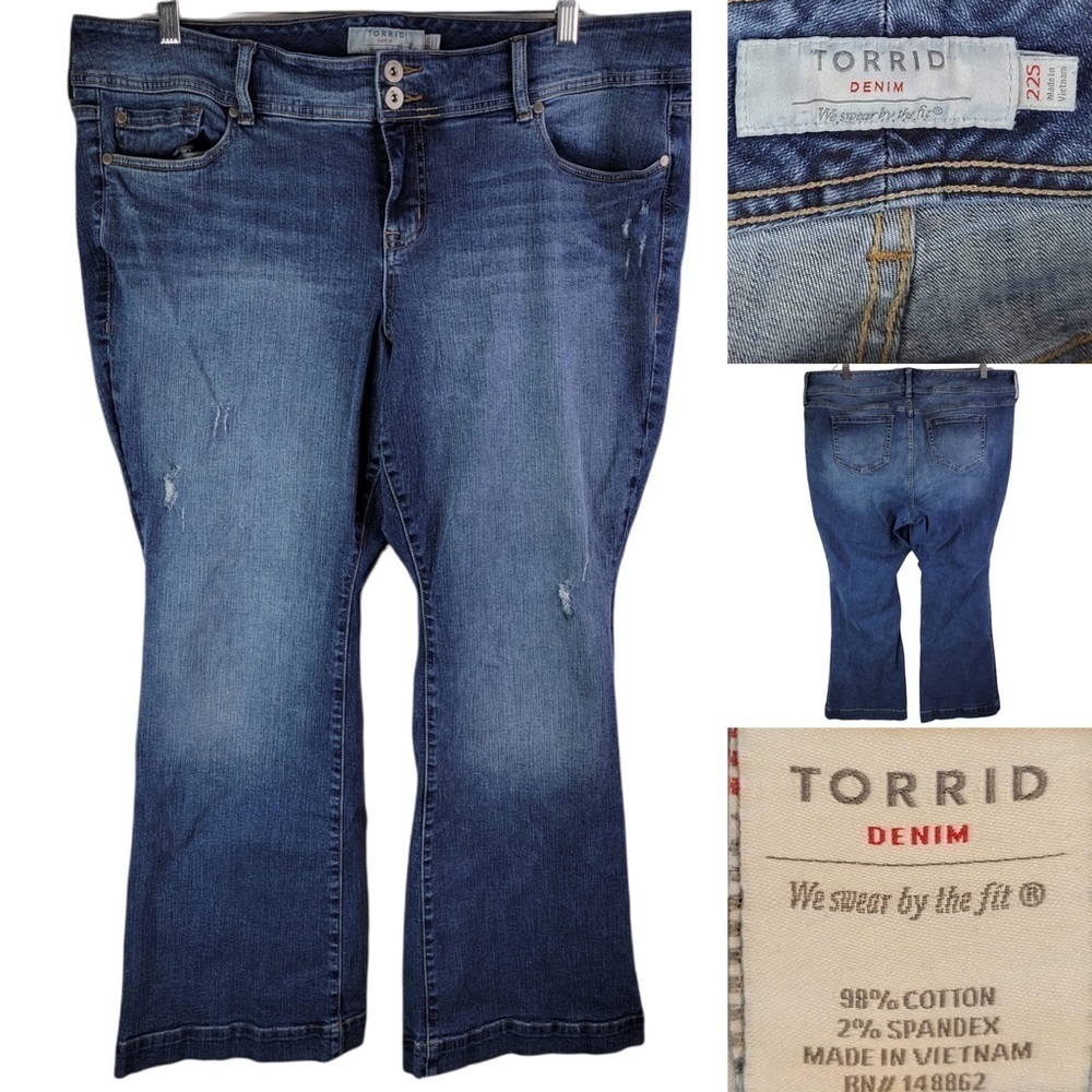 Torrid Button Fly Slim Bootcut Denim Jean Plus Size 22 Short Zip Fly Stretch